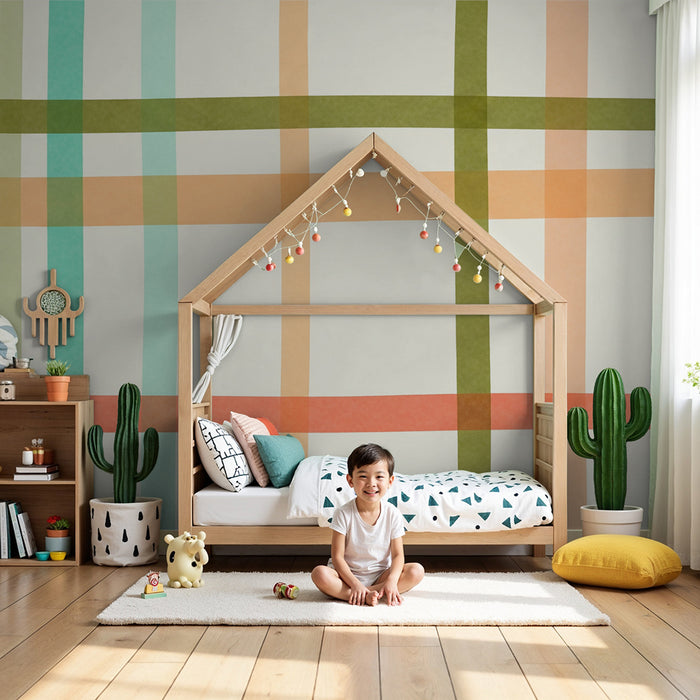 Tapet pentru camera copilului | Model cu carouri colorate în tonuri pastelate