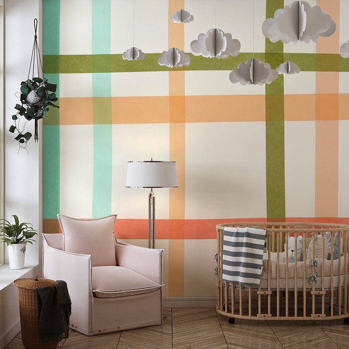 Tapet pentru camera copilului | Model cu carouri colorate în tonuri pastelate