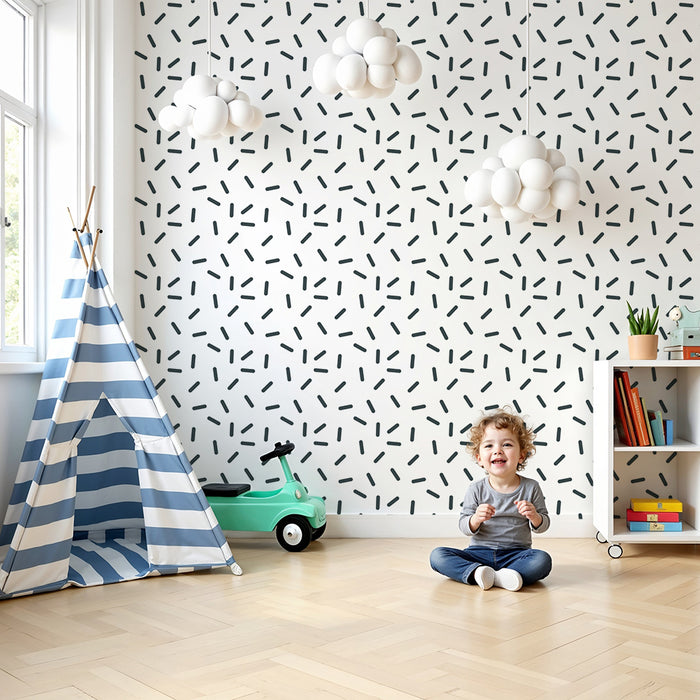 Kids' Room Wallpaper | Abstract Pattern with Dynamic Lines on White Background