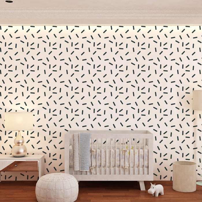 Kids' Room Wallpaper | Abstract Pattern with Dynamic Lines on White Background
