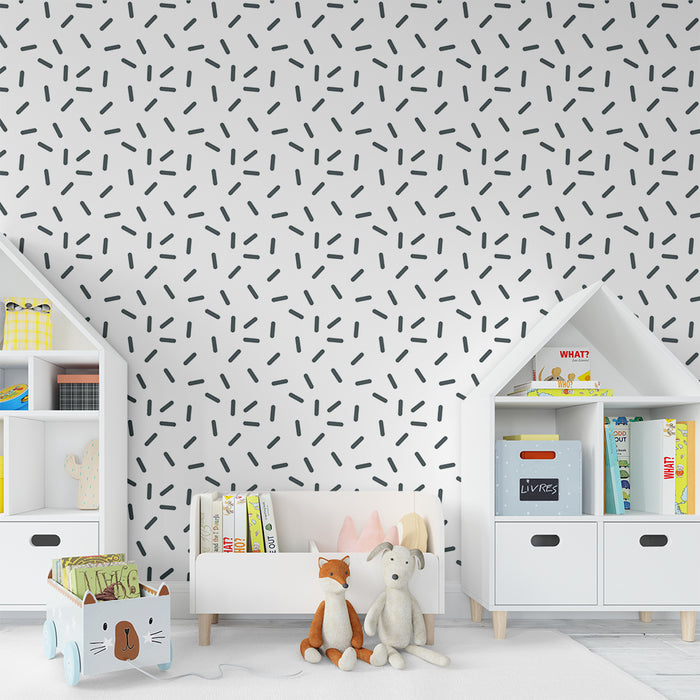 Kids' Room Wallpaper | Abstract Pattern with Dynamic Lines on White Background