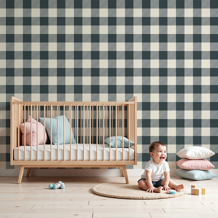 Kinderzimmer Tapete | Klassisches Karomuster in Marineblau und Creme