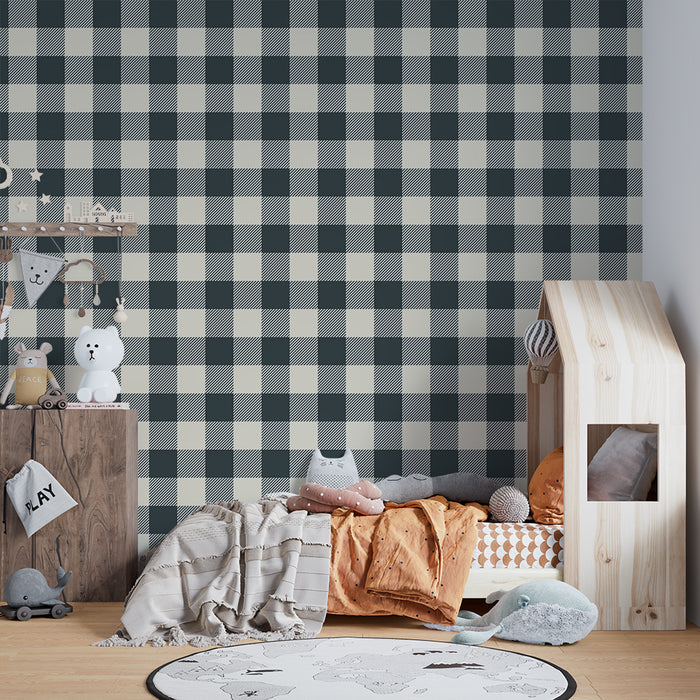 Kinderzimmer Tapete | Klassisches Karomuster in Marineblau und Creme