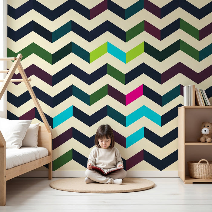Kids room wallpaper | Dark chevron pattern on light background