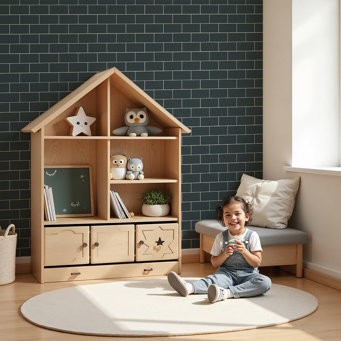 Tapet pentru camera copilului | Model de cărămizi moderne în albastru închis