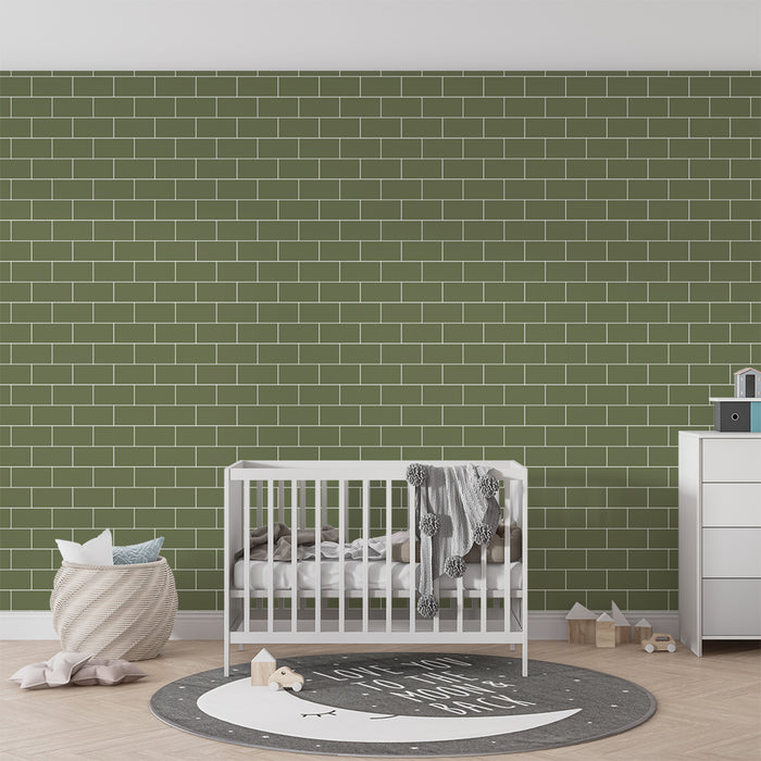 Barntapet | Grönt tegelstensmönster för en modern atmosfär