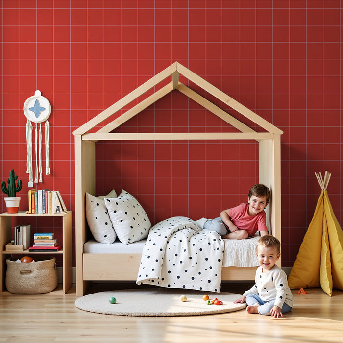 Kinderzimmer Tapete | Lebhaftes rotes Fliesenmuster für eine dynamische Atmosphäre