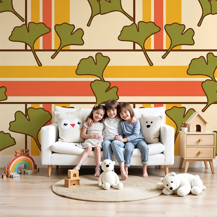 Kids' Room Wallpaper | Colorful Ginkgo Leaf Pattern