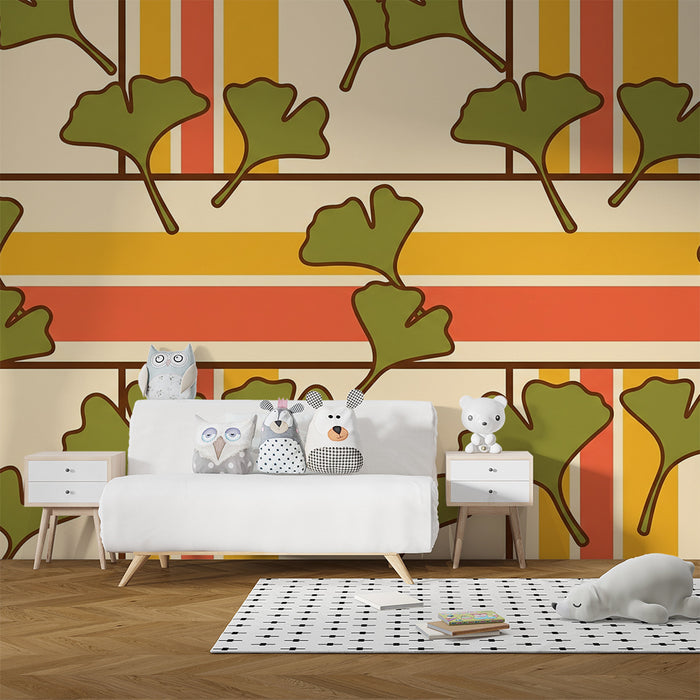 Kids' Room Wallpaper | Colorful Ginkgo Leaf Pattern