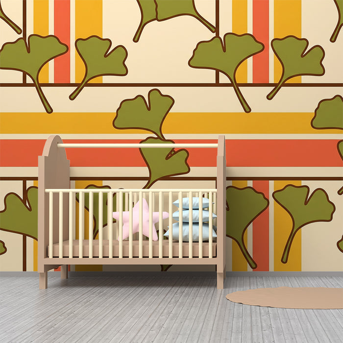 Kids' Room Wallpaper | Colorful Ginkgo Leaf Pattern