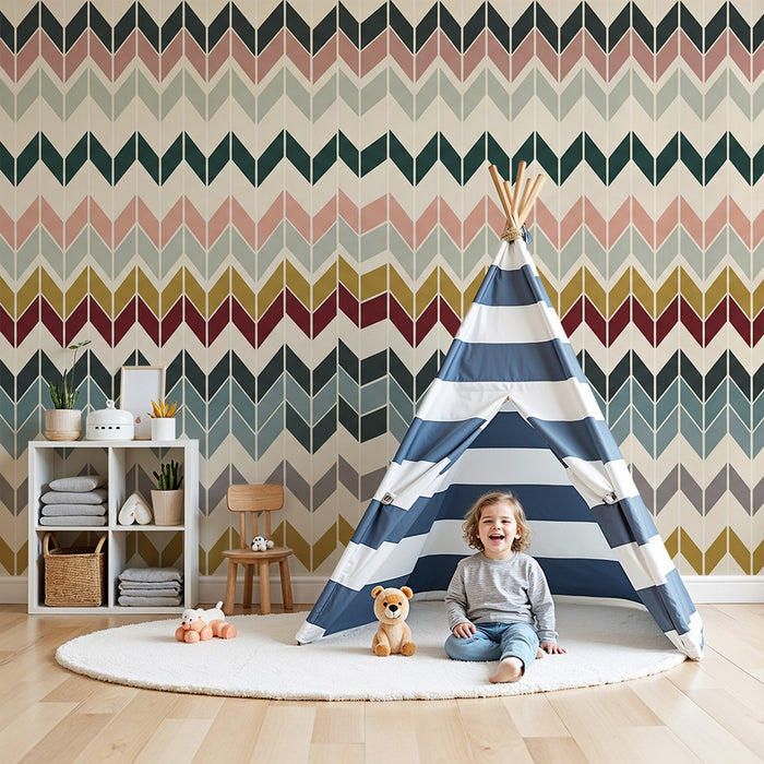 Kids' Room Wallpaper | Colorful Geometric Pattern with Modern Chevrons