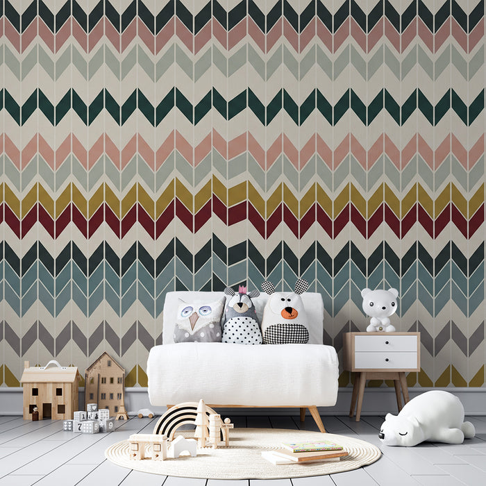 Kids' Room Wallpaper | Colorful Geometric Pattern with Modern Chevrons