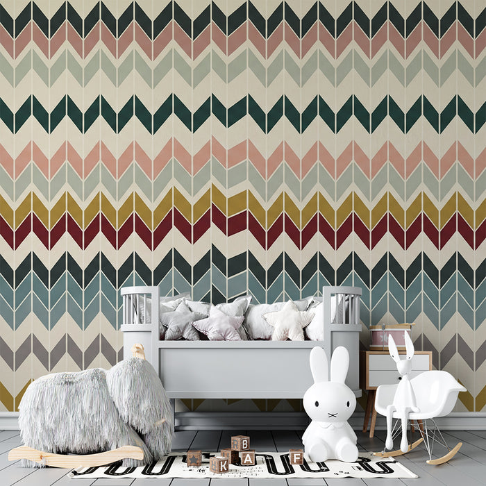 Kids' Room Wallpaper | Colorful Geometric Pattern with Modern Chevrons