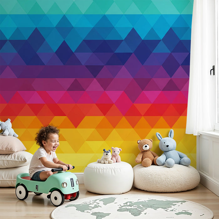 Kids room wallpaper | Colorful geometric pattern in triangles