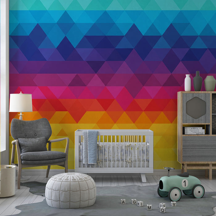 Kids room wallpaper | Colorful geometric pattern in triangles