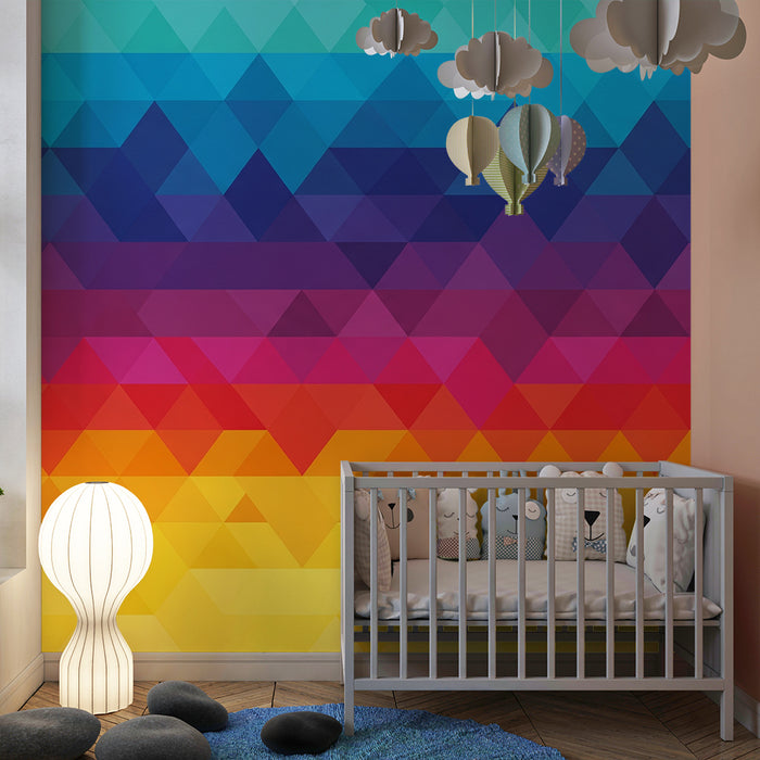 Kids room wallpaper | Colorful geometric pattern in triangles
