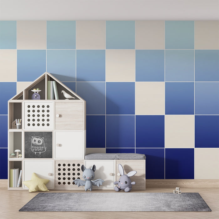 Papel de parede criança | Motivo geométrico degradê azul e branco