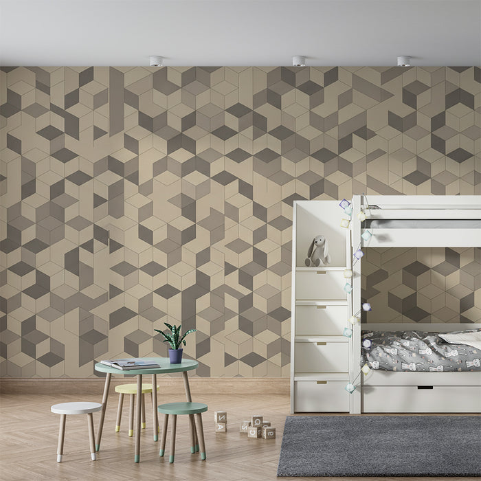 Barntapet | Geometriskt mönster med neutrala färgtoner i kuber