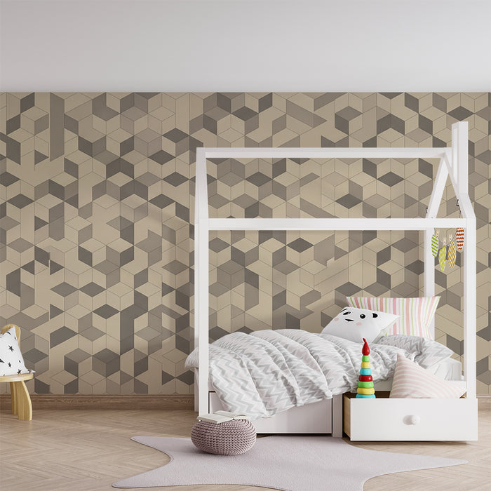 Barntapet | Geometriskt mönster med neutrala färgtoner i kuber