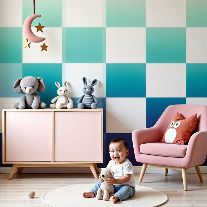 Kids room wallpaper | Geometric pattern in gradient of blue and white