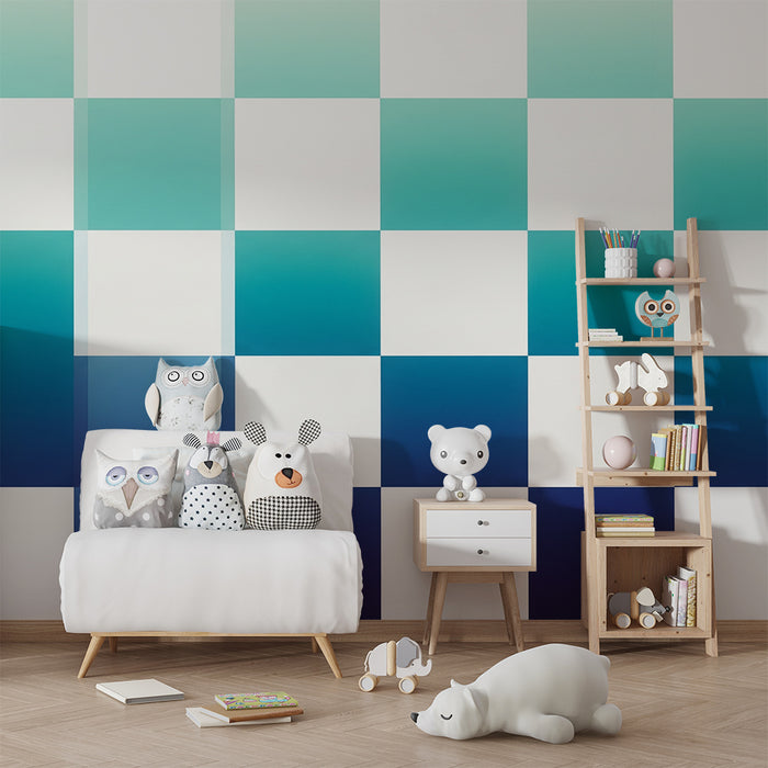 Kids room wallpaper | Geometric pattern in gradient of blue and white