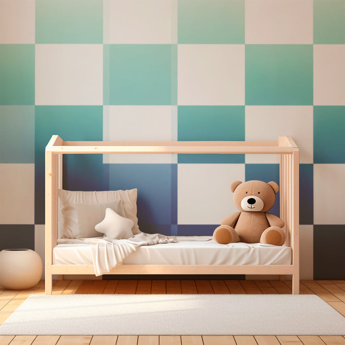 Kids room wallpaper | Geometric pattern in gradient of blue and white