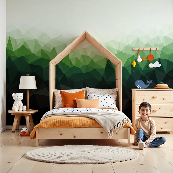 Barntapet | Geometriskt mönster i grönt och svart gradient