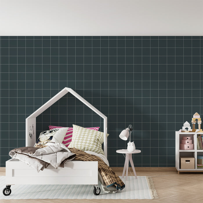 Kinderzimmer Tapete | Geometrisches Muster auf dunkelblauem Hintergrund