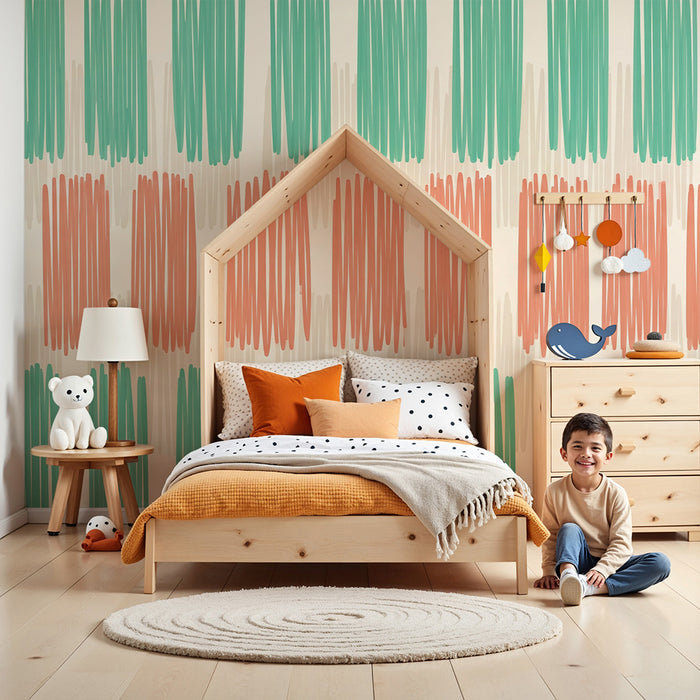 Kids' room wallpaper | Colorful graphic pattern with vertical lines