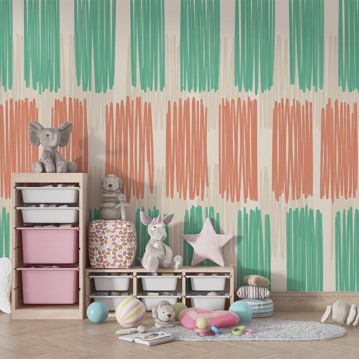 Kids' room wallpaper | Colorful graphic pattern with vertical lines