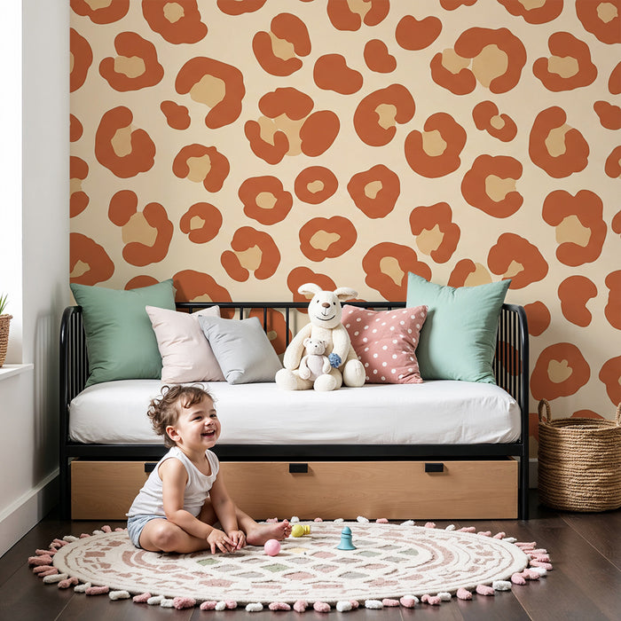 Kids' room wallpaper | Leopard print in terracotta tones on a cream background