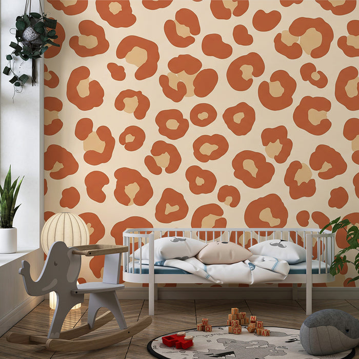 Kids' room wallpaper | Leopard print in terracotta tones on a cream background
