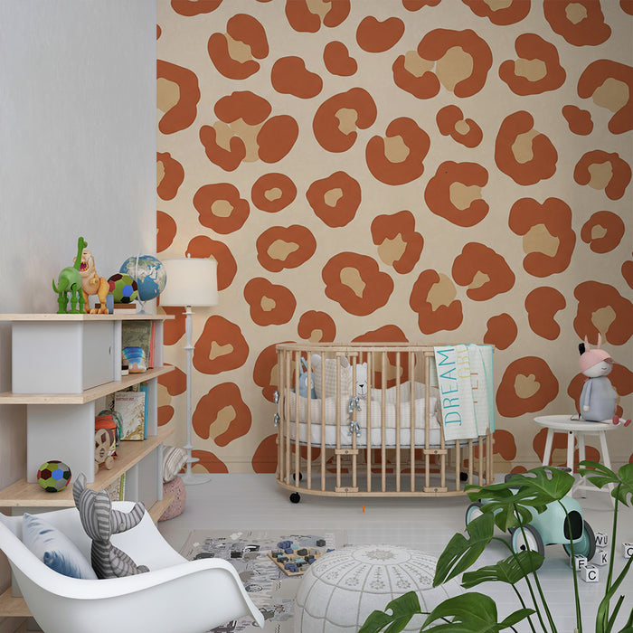 Kids' room wallpaper | Leopard print in terracotta tones on a cream background