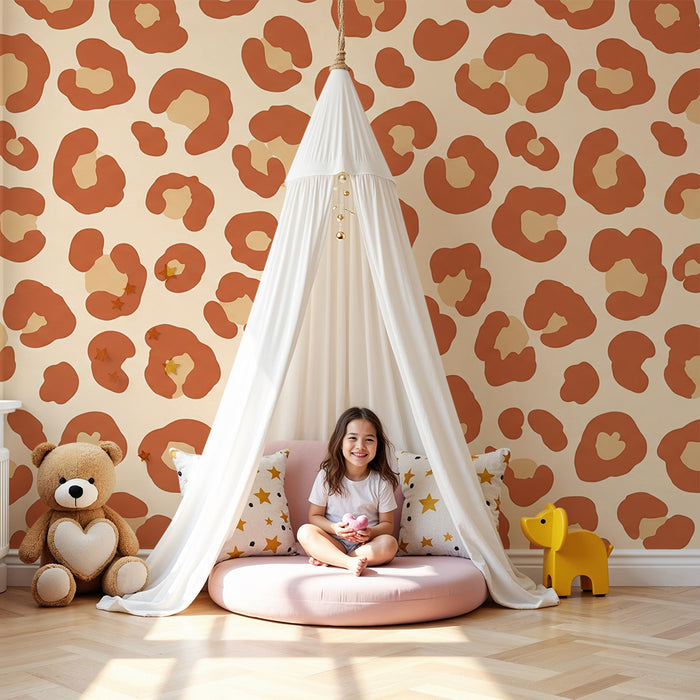 Kids' room wallpaper | Leopard print in terracotta tones on a cream background