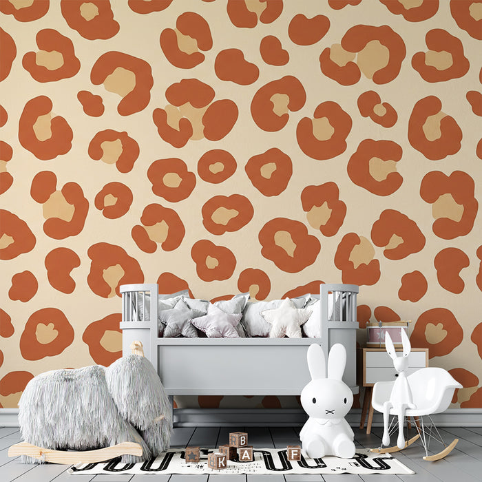 Kids' room wallpaper | Leopard print in terracotta tones on a cream background