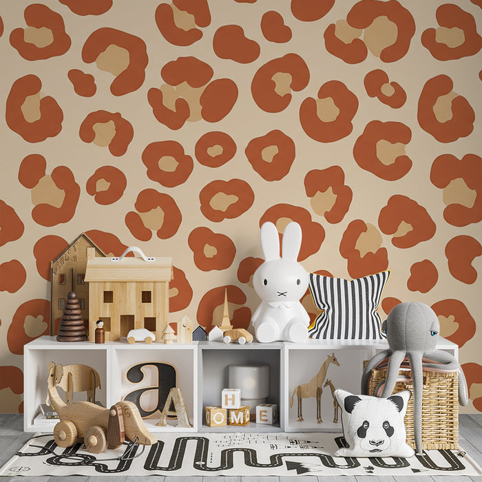 Kids' room wallpaper | Leopard print in terracotta tones on a cream background