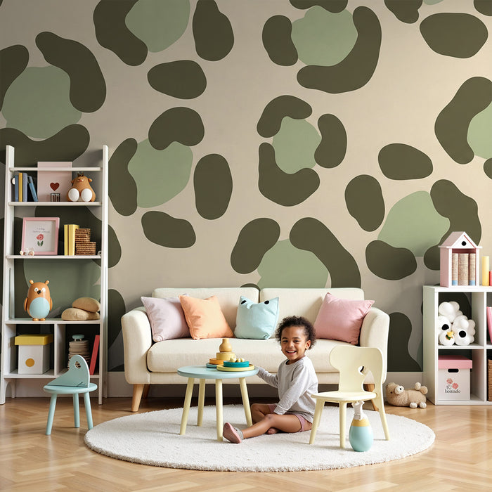 Tapet pentru camera copilului | Model leopard modern în nuanțe delicate de verde și bej
