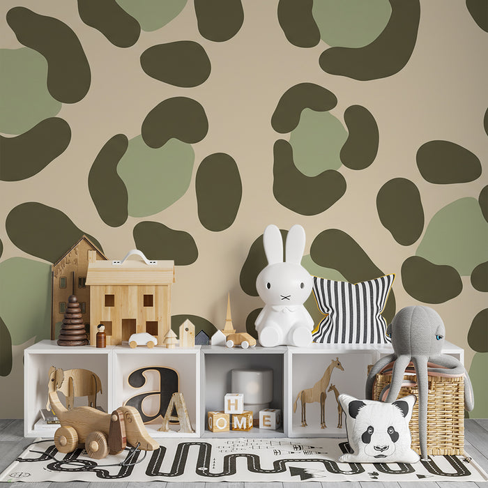 Tapet pentru camera copilului | Model leopard modern în nuanțe delicate de verde și bej