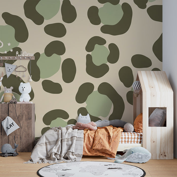 Tapet pentru camera copilului | Model leopard modern în nuanțe delicate de verde și bej