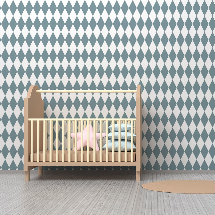 Kids room wallpaper | Soft blue diamond pattern on white background