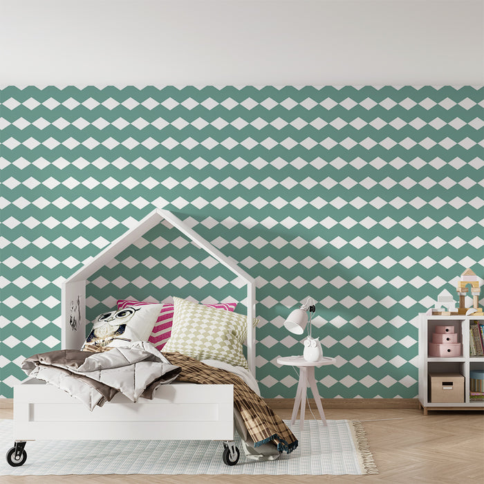Kids room wallpaper | Modern diamond pattern in aqua green and white
