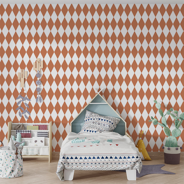 Kids room wallpaper | Terracotta diamond pattern on white background