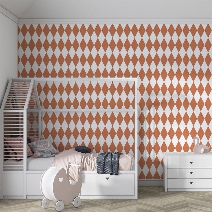 Kids room wallpaper | Terracotta diamond pattern on white background