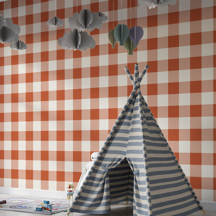 Kids room wallpaper | Red and white gingham pattern for a cozy atmosphere