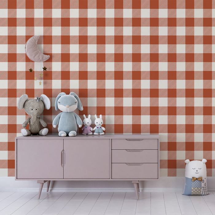 Kids room wallpaper | Red and white gingham pattern for a cozy atmosphere