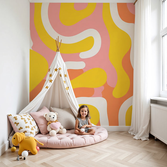 Barntapet | Färgglada abstrakta mönster i rosa, gult och orange