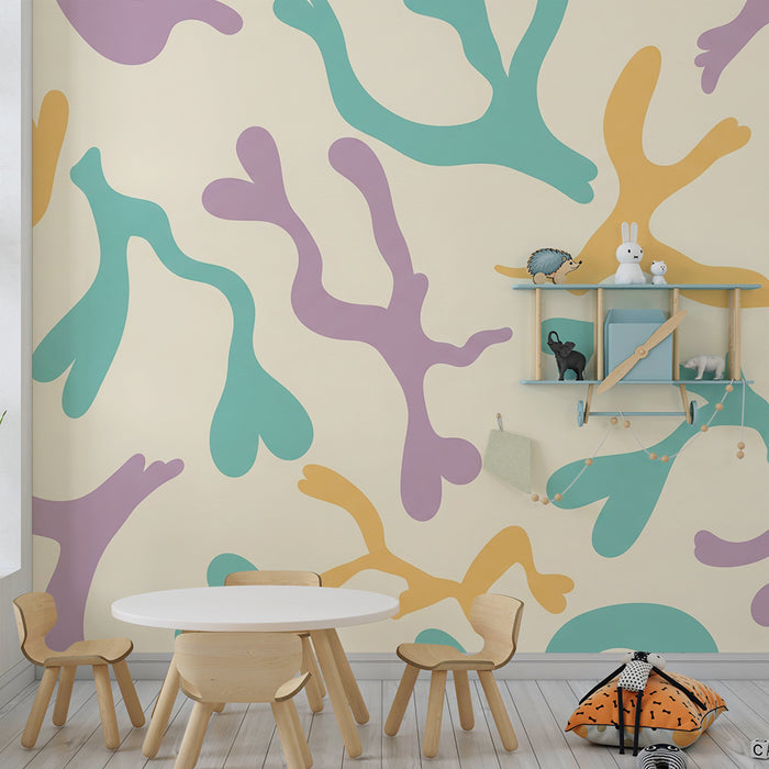 Papel de parede para quarto de criança | Padrões abstratos coloridos sobre fundo claro
