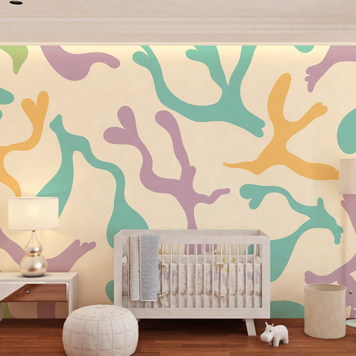 Papel de parede para quarto de criança | Padrões abstratos coloridos sobre fundo claro