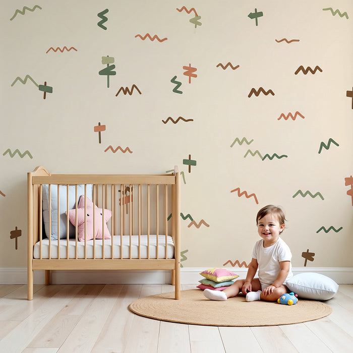 Papier peint chambre enfant | Motifs abstraits colorés sur un fond doux