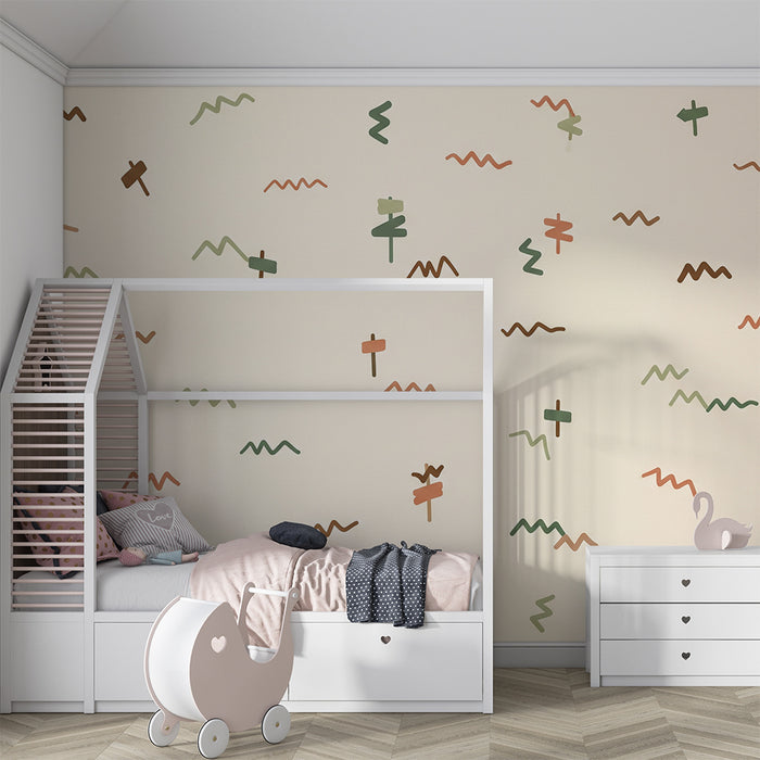 Papier peint chambre enfant | Motifs abstraits colorés sur un fond doux